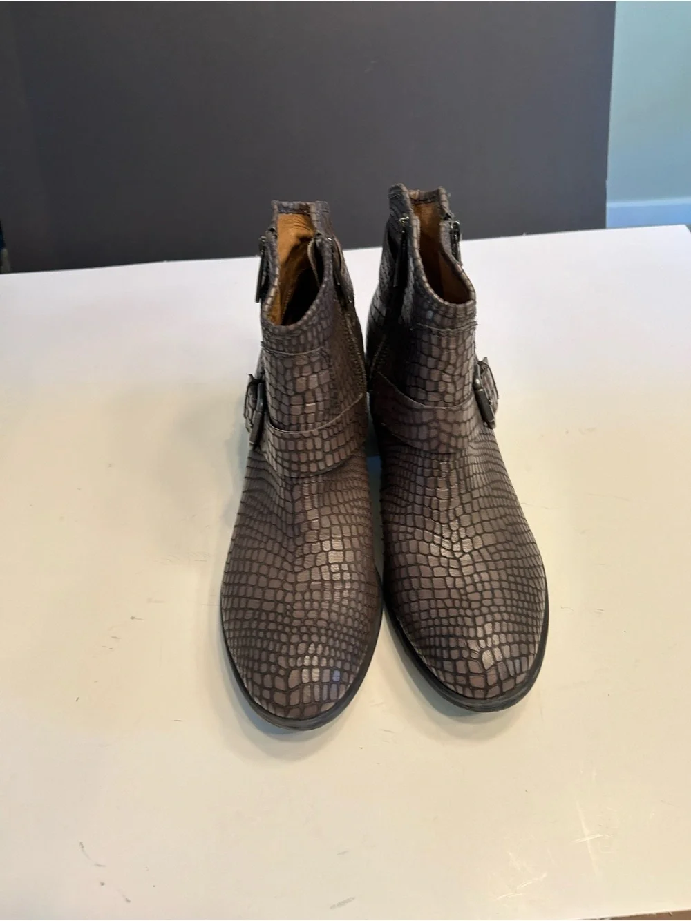Donald Pliner Textured Brown Ankle Boots with Buckle